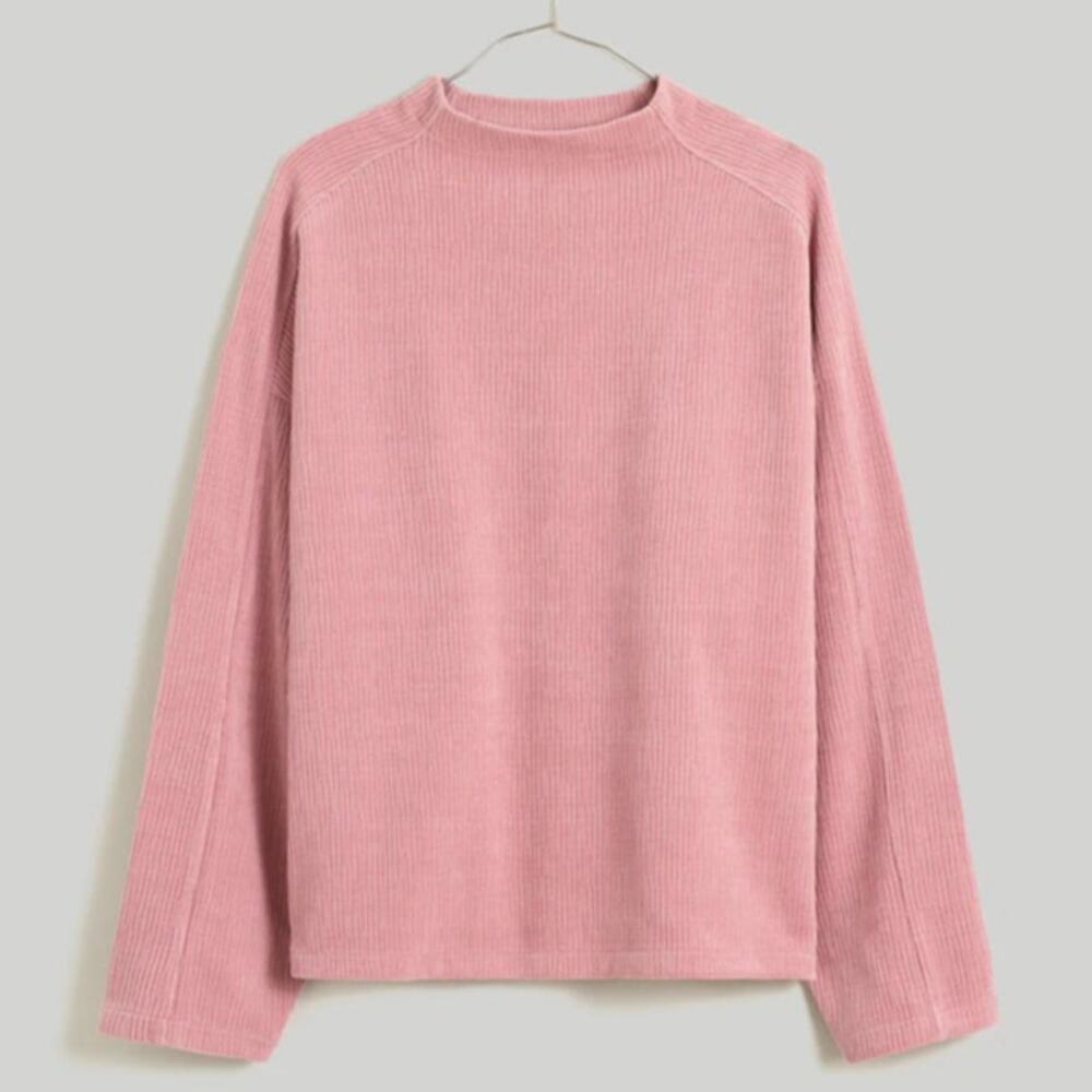 Madewell Striped Cozy Jacquard Funnelneck Top Woodrose M NWT